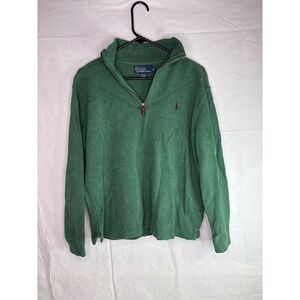 Polo Ralph Lauren Mens Green Cotton Quarter Zip Pullover Sweater Purple Pony M